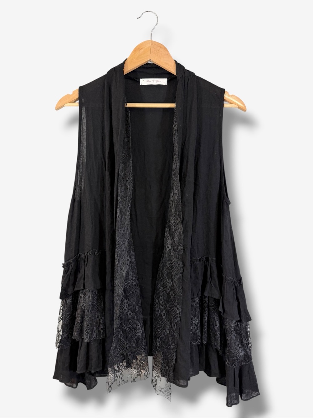 Tea ‘N Lace Black Lace Vest Size S Boho Goth Cottagecore Dark Romance Witchy